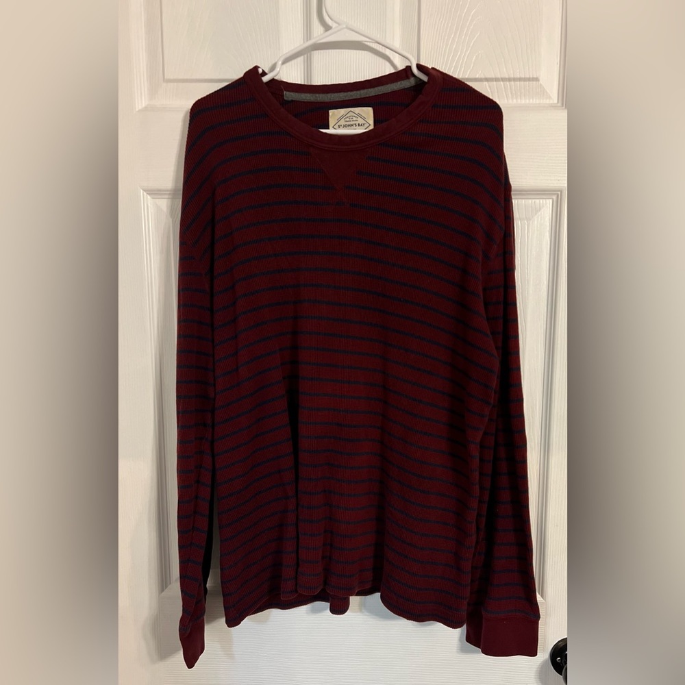 St. John’s Bay Men’s Long Sleeve Thermal Striped Red & Blue Long Sleeve Xxl